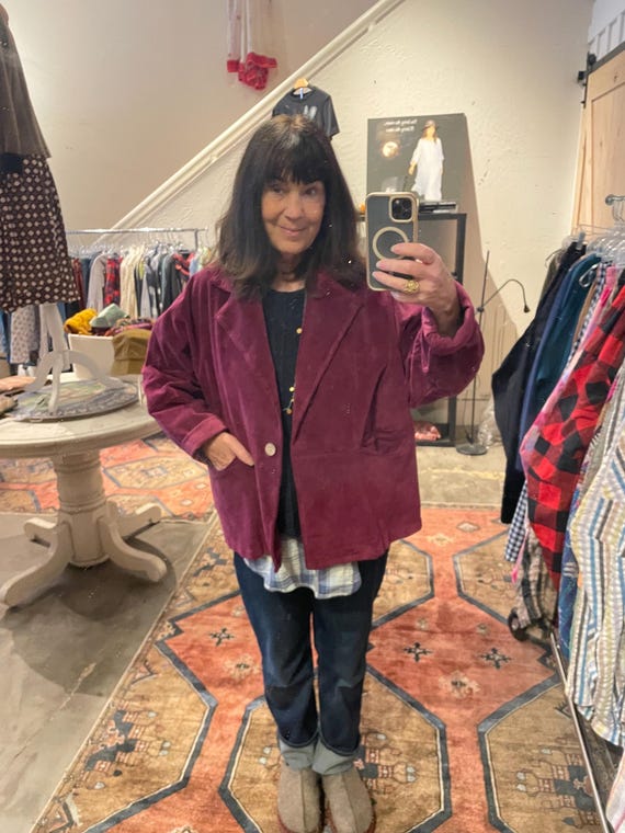 Merlot color corduroy cropped generous jacket in one size
