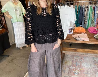 Reversible double faced gauze gingham /solid taupe funky pant