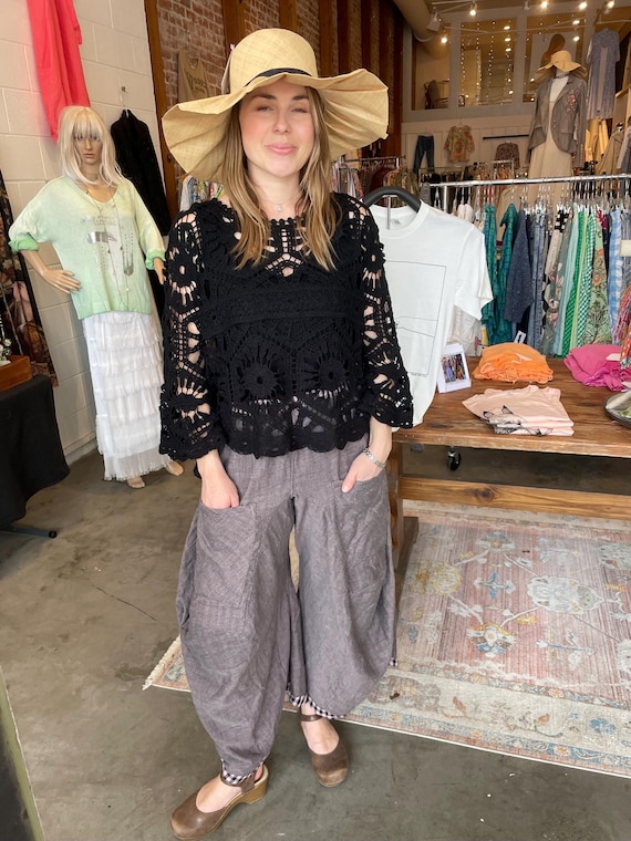 Reversible double faced gauze gingham /solid taupe funky pant