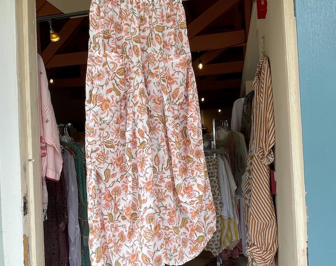 Floral block print cotton voile lagenlook pant