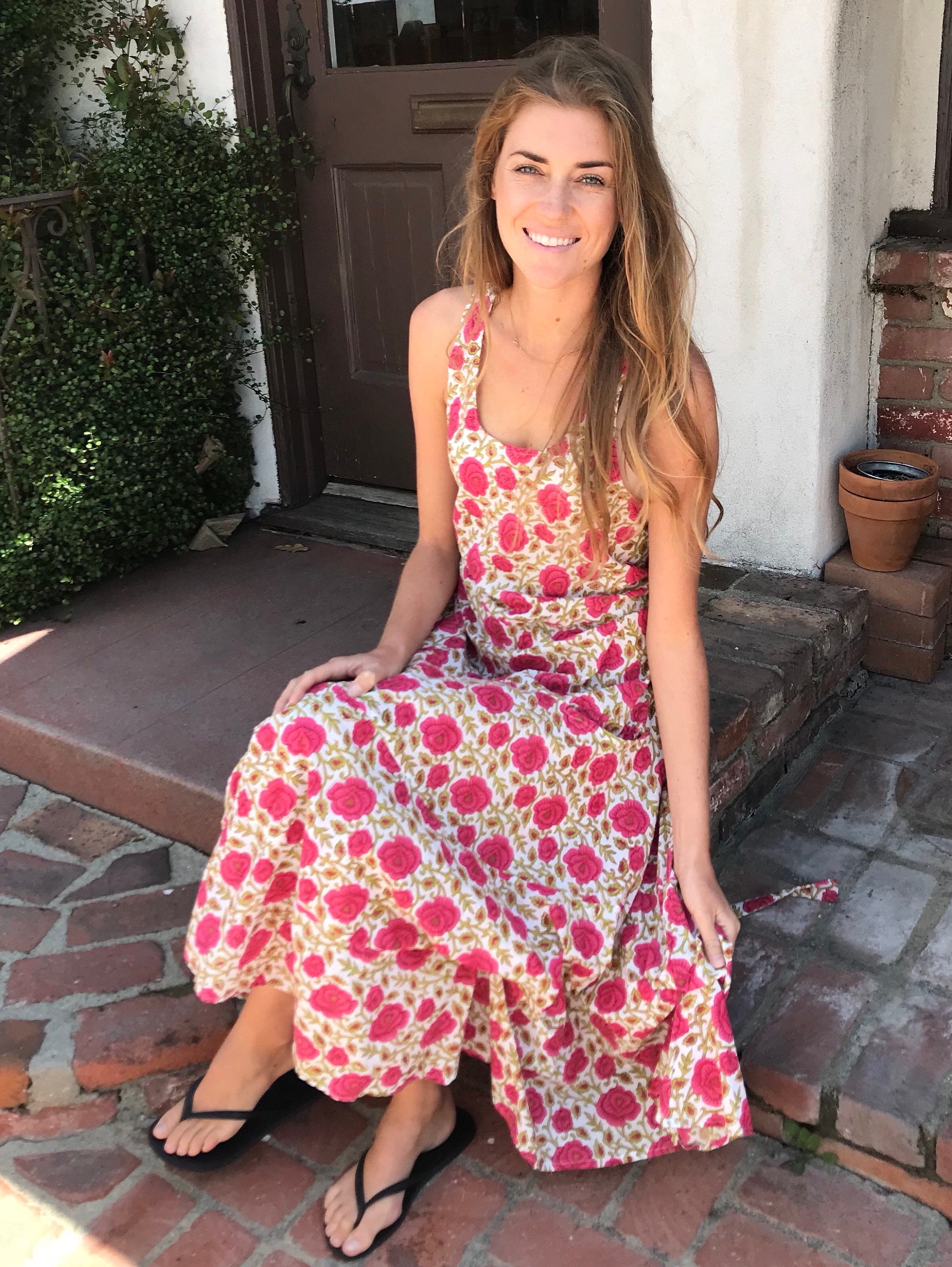 Red rosey picnic dress with pockets