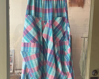 Turquoise plaid soft  cotton lagenlook pant