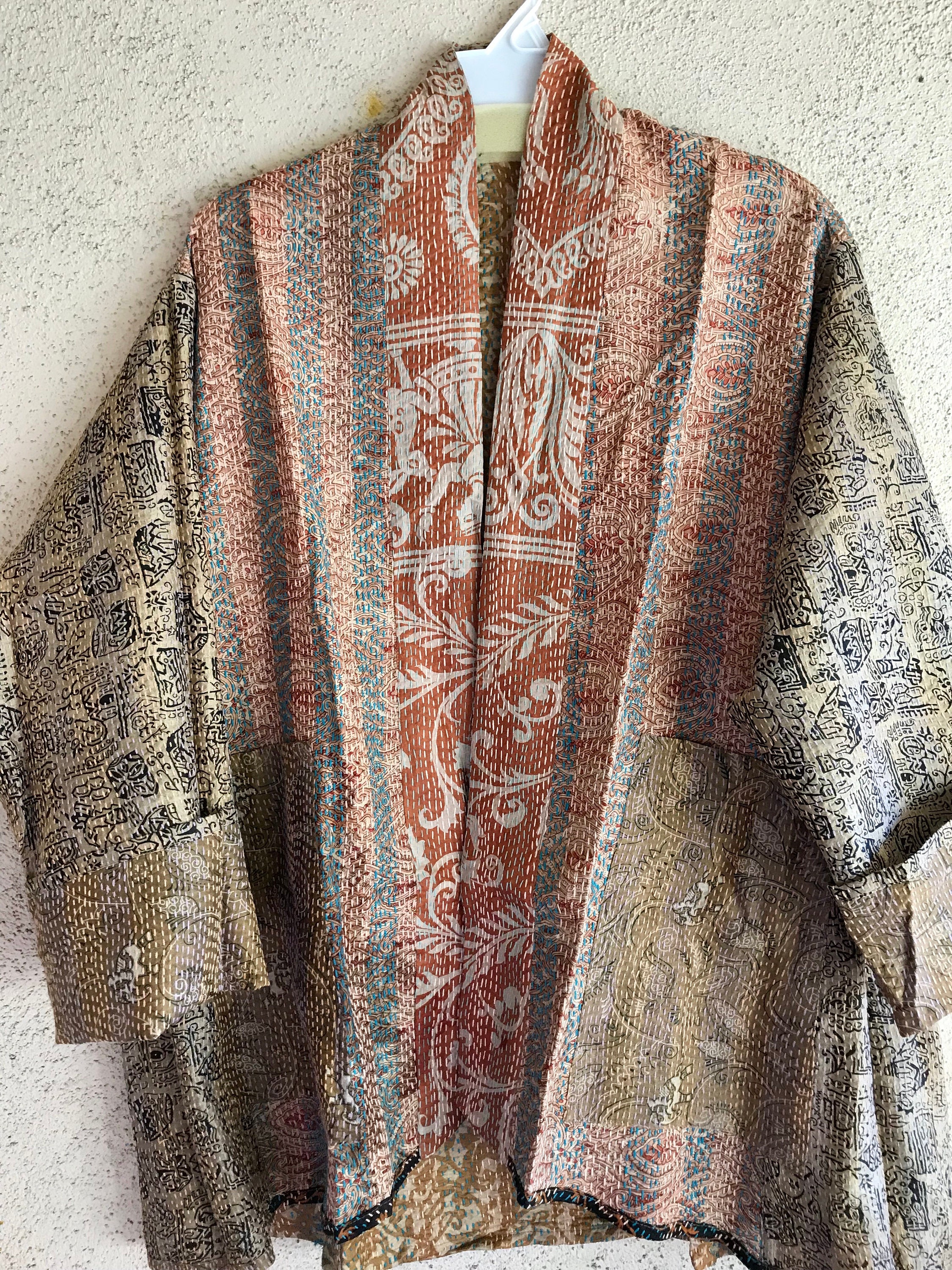 Sophisticated color combo silk kantha reversible kimono