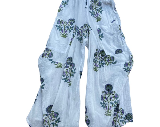 Lavender floral super lightweight print cotton voile lagenlook pant