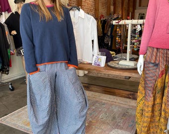 Reversible flannel gingham /plaid with lurex funky pant