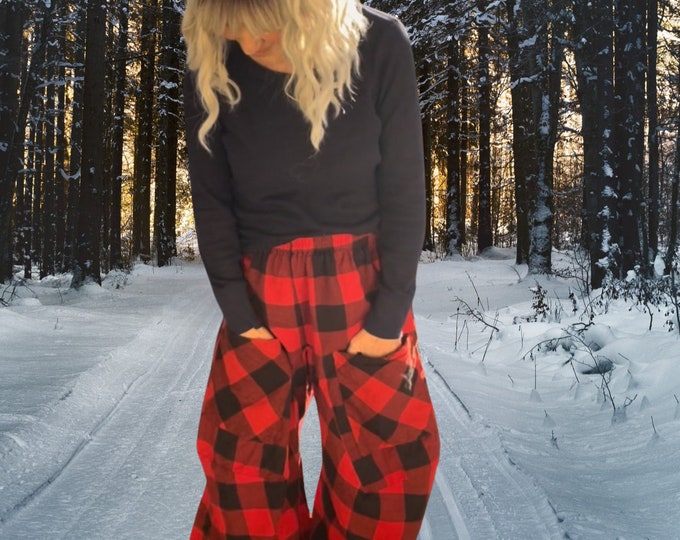 Funky flannel plaid  tomato and black  colors lagenlook pant