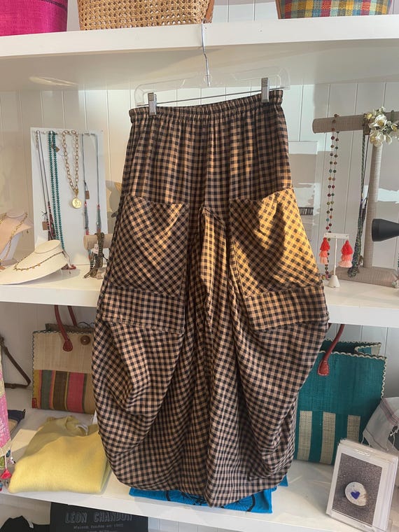 Reversible double faced gauze gingham /solid funky pant