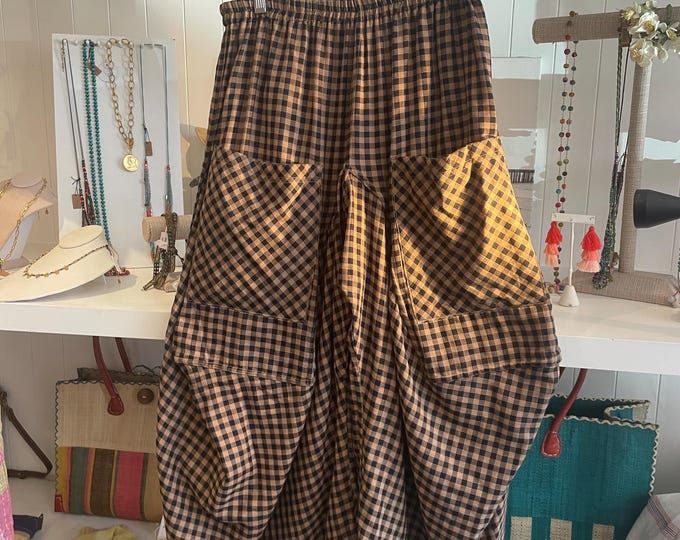 Reversible double faced gauze gingham /solid funky pant