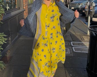 Yellow and navy floral housedress