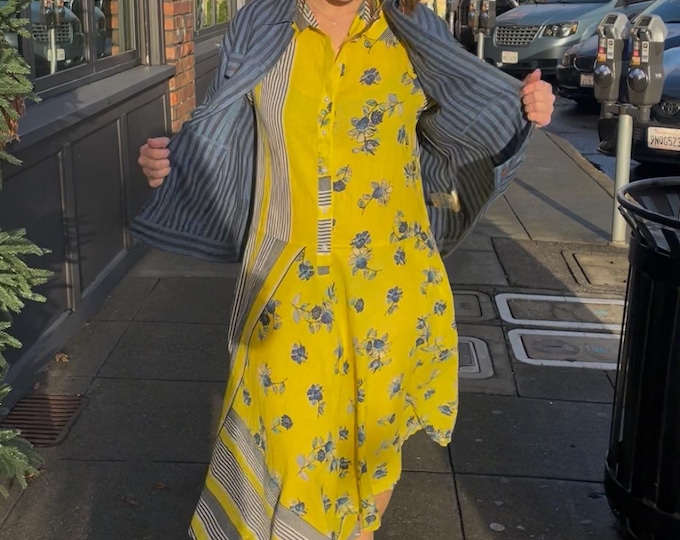 Yellow and navy floral housedress