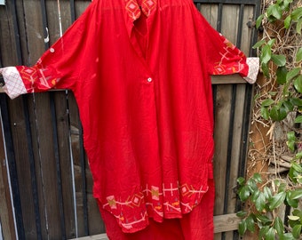 Hand loomed red one button shirt dress