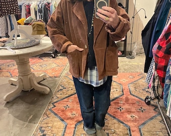 Cocoa color corduroy cropped generous jacket in one size