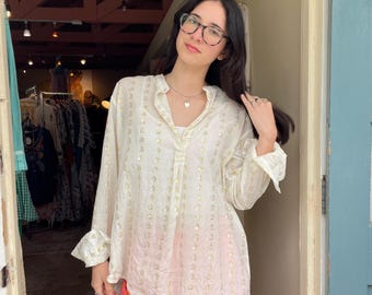 Alexandra shirt in cotton voile with gold and silver lurex hearts