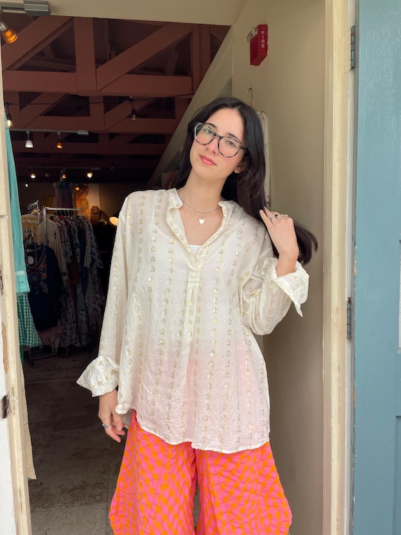 Alexandra shirt in cotton voile with gold and silver lurex hearts