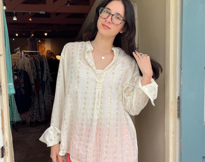 Alexandra shirt in cotton voile with gold and silver lurex hearts