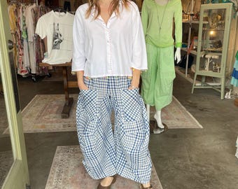 Blue and white handloom super lightweight soft  cotton lagenlook pant