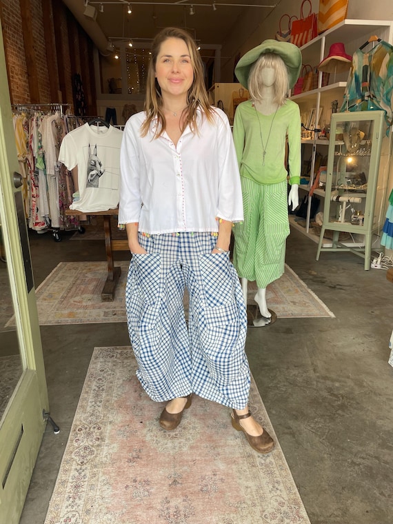 Blue and white handloom super lightweight soft  cotton lagenlook pant