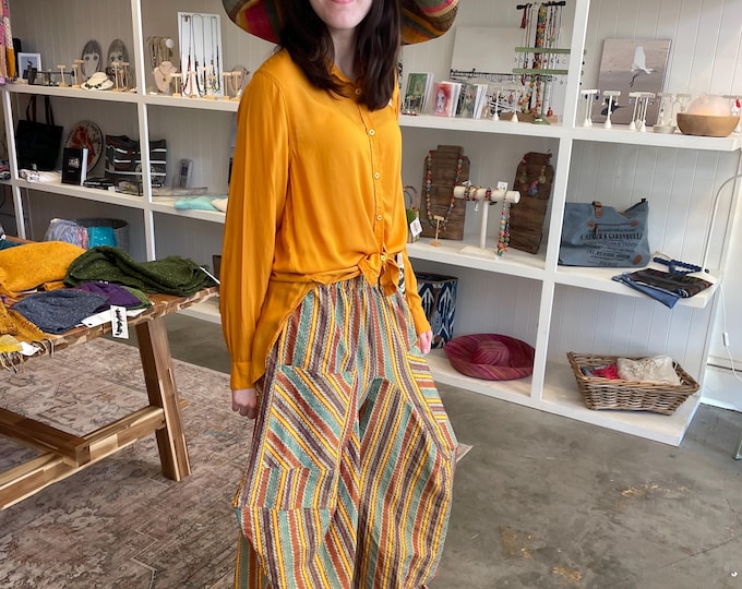 Multi color  stripe  soft  cotton lagenlook pant