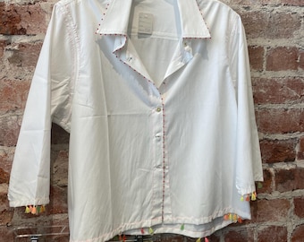 Handmade cotton cropped shirt with embroidered details