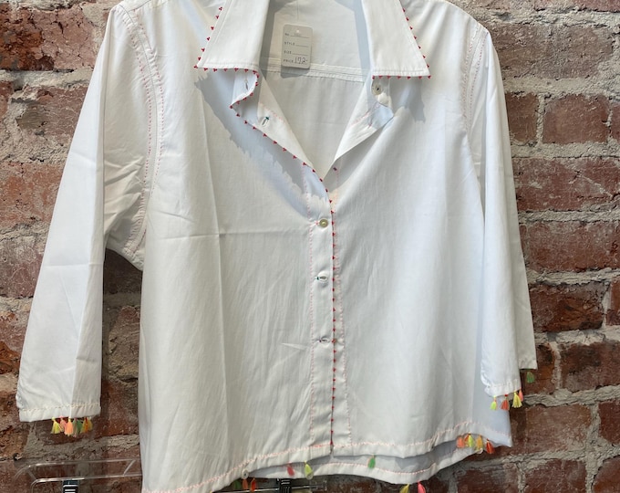 Handmade cotton cropped shirt with embroidered details