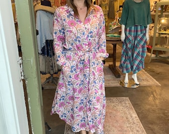 Lavender paisley cotton  button down shirtdress/duster