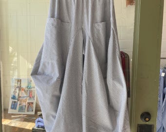 Grey and white pinstripe  super lightweight soft  cotton lagenlook pant