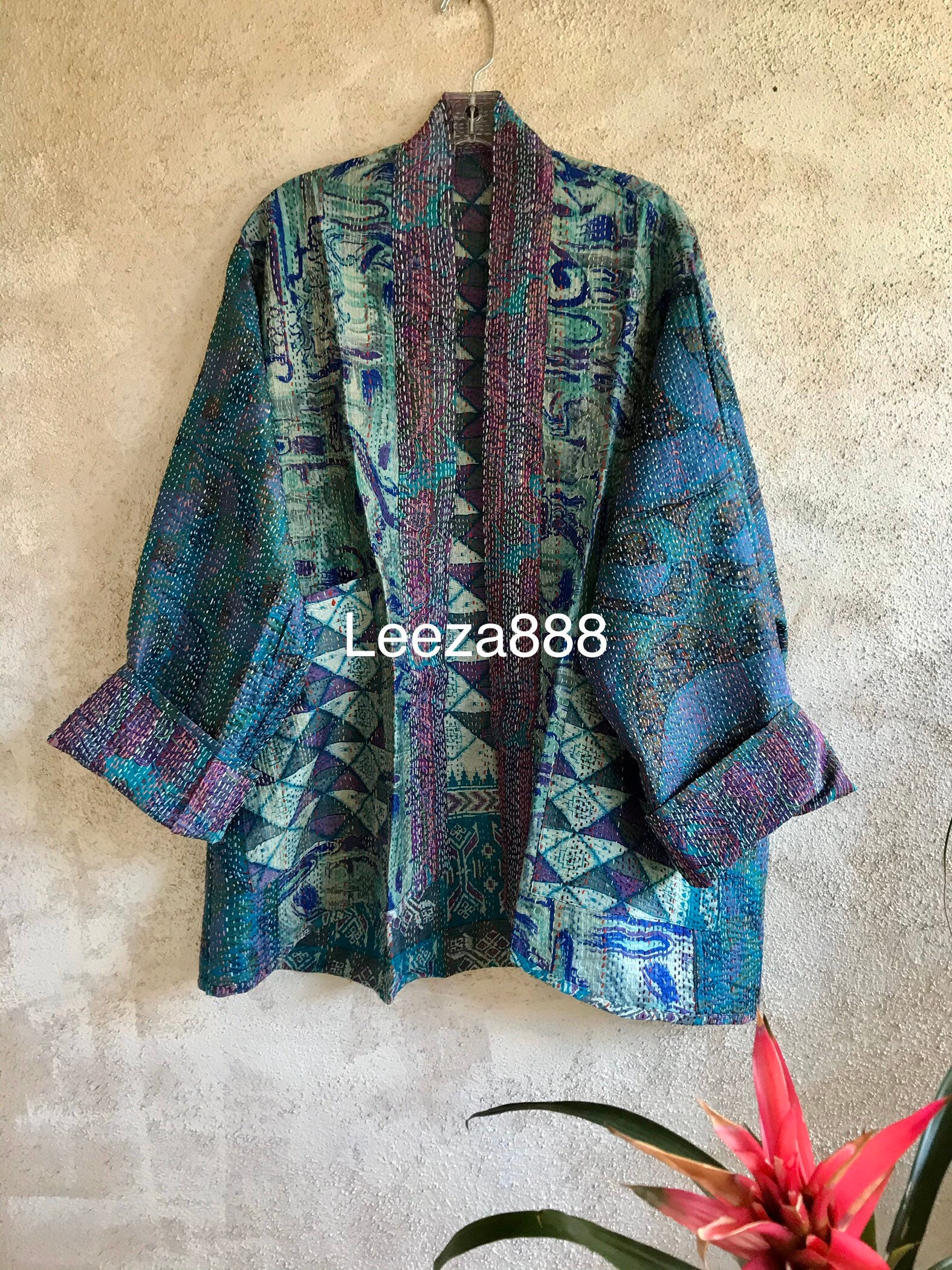 Matisse inspired kantha plus size reversible kimono jacket