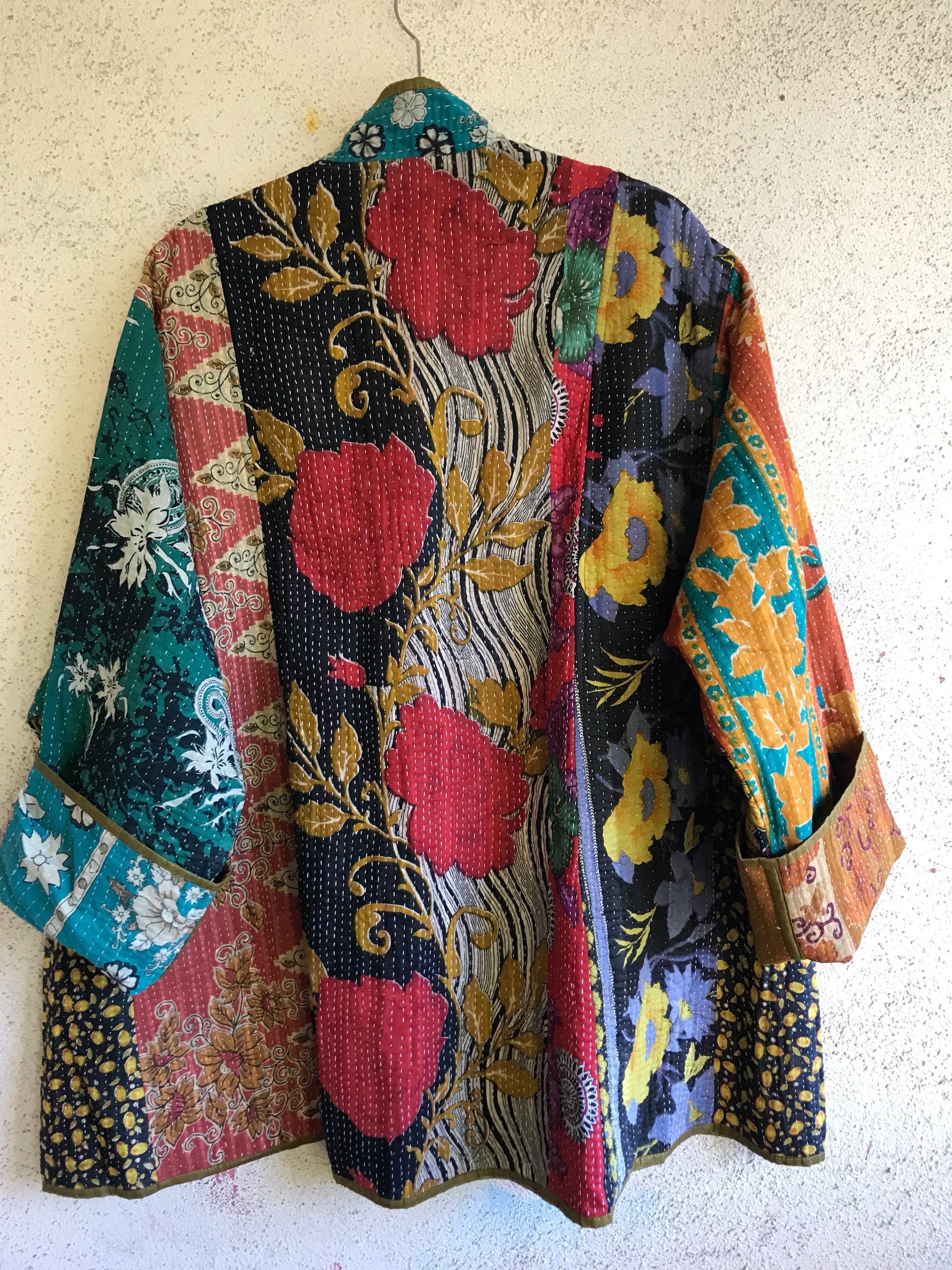 One of a kind reversible plus size kantha quilt jacket