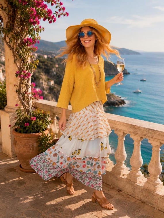 Cotton layered ruffled skirt in mixed print colors