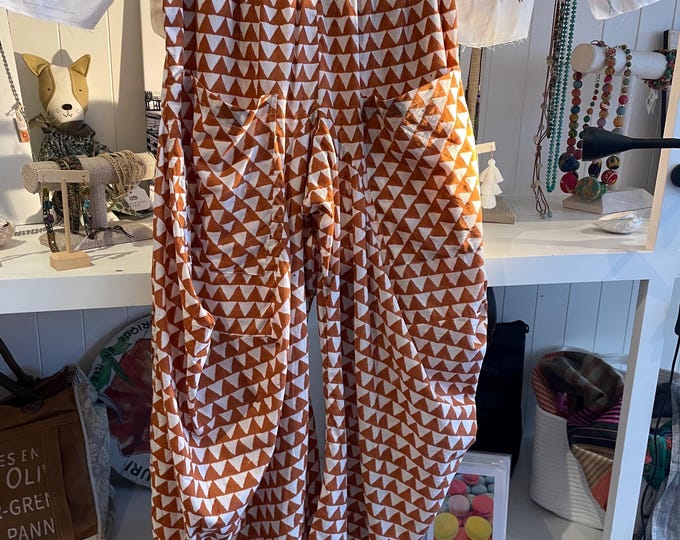 Brown geometric block print  super lightweight soft  cotton lagenlook pant