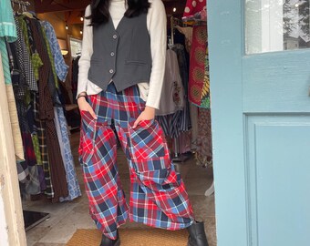 navy and red plaid  funky pant