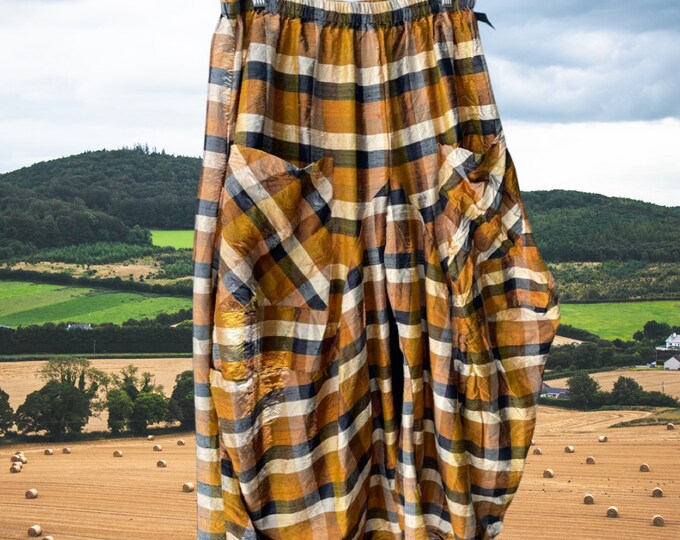 Silk dupioni plaid funky pants