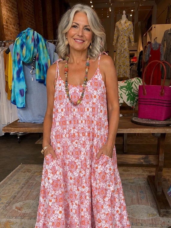 Blockprint cotton sundress with pockets in one size