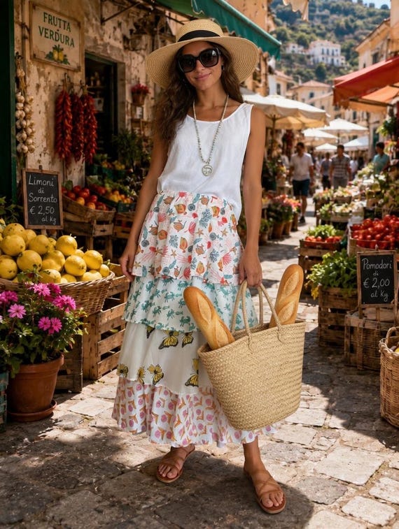Cotton layered ruffled skirt in mixed print colors