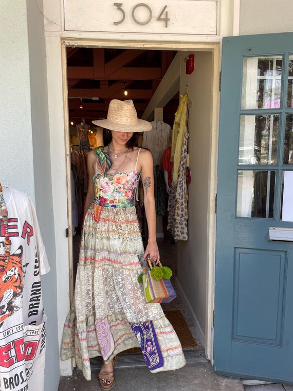 Boho Maxi Dress, Romantic Floral Patchwork, Size Small
