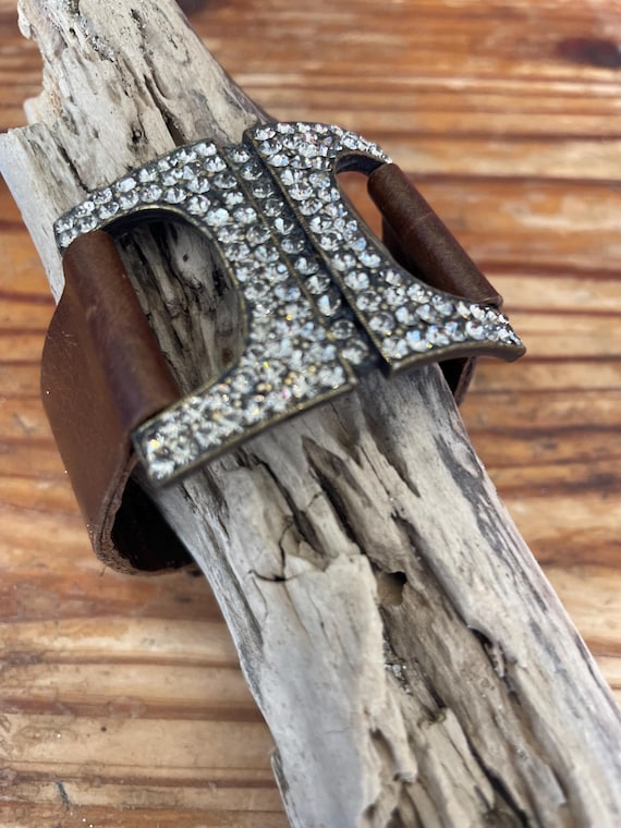 Leather and diamond chip bracelet