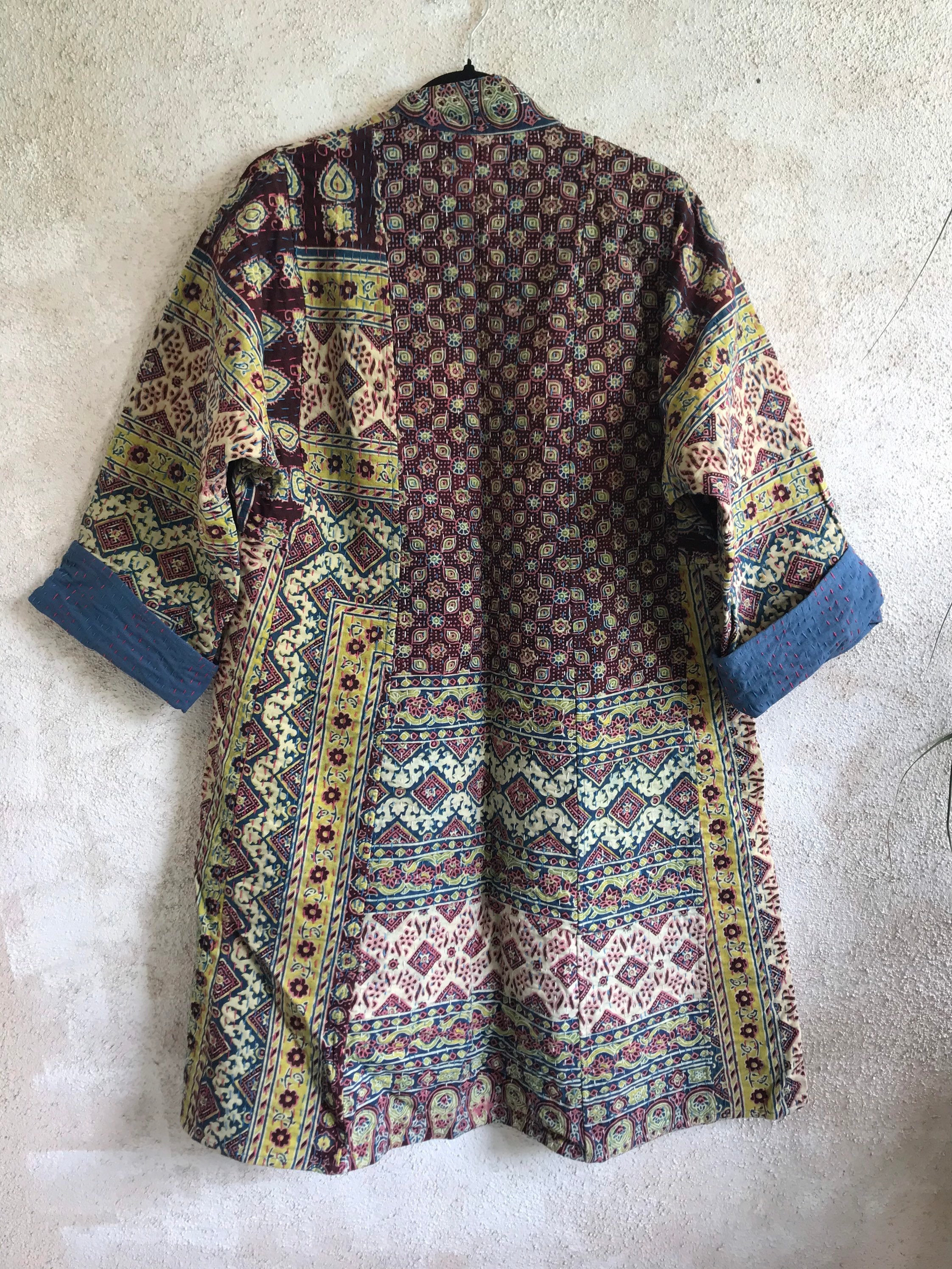 Sunshine and Indigo quilt One of a kind reversible kantha kimono