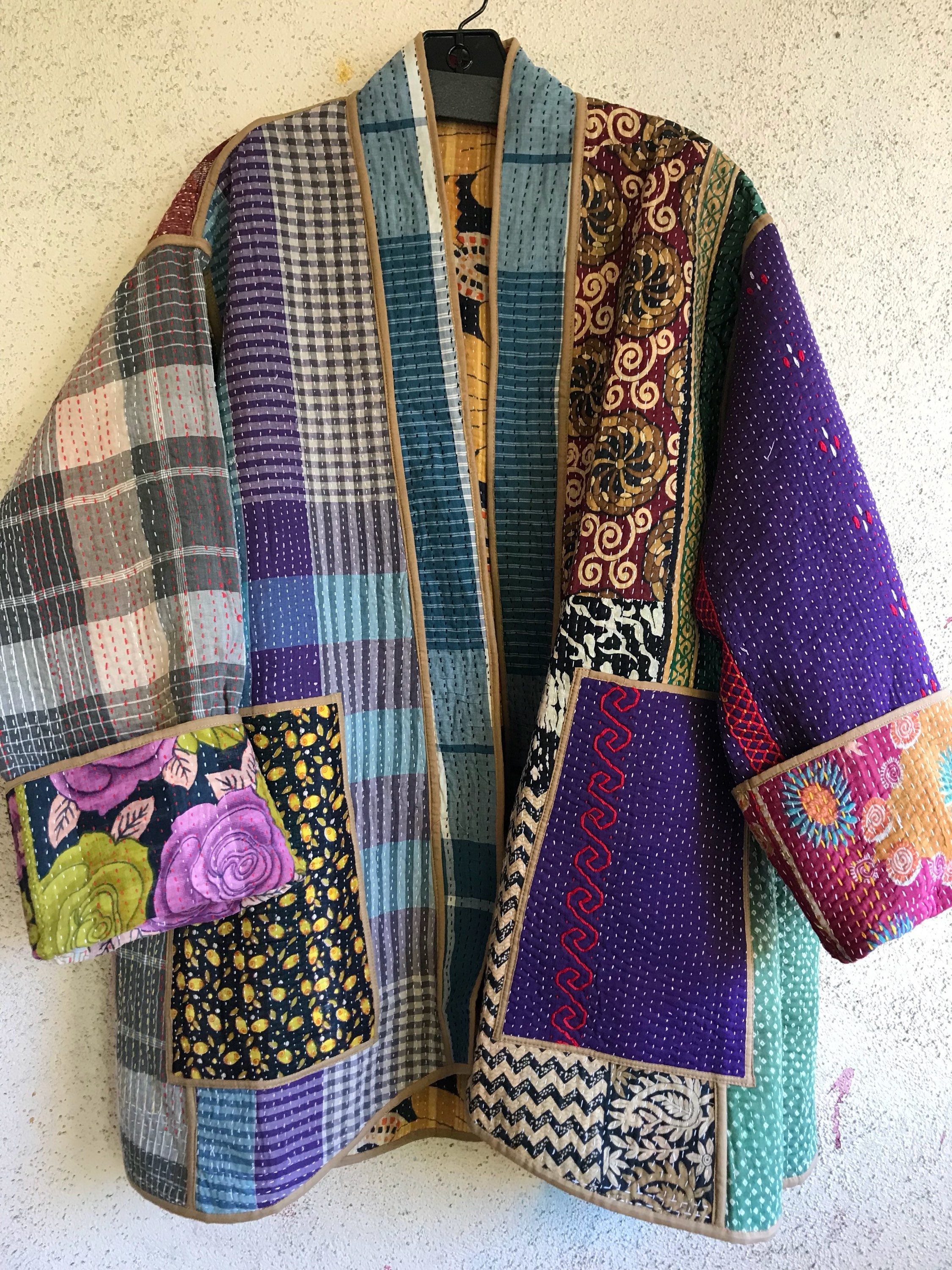 Reversible vintage kantha quilt plus size coat