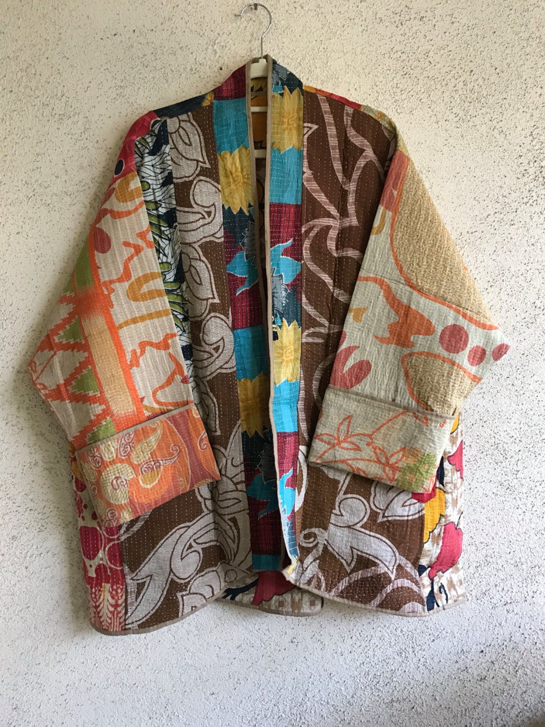 Plus size reversible cotton kantha quilt jacket