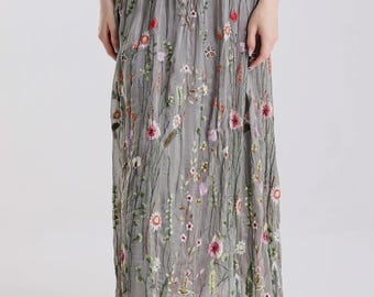 Silk embroidered  one size  skirt with elastic waist