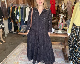 Black cotton schiffli housedress