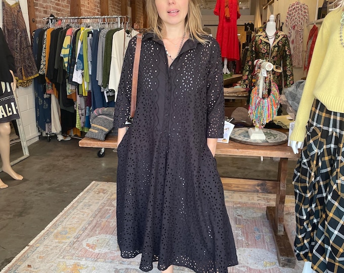 Black cotton schiffli housedress
