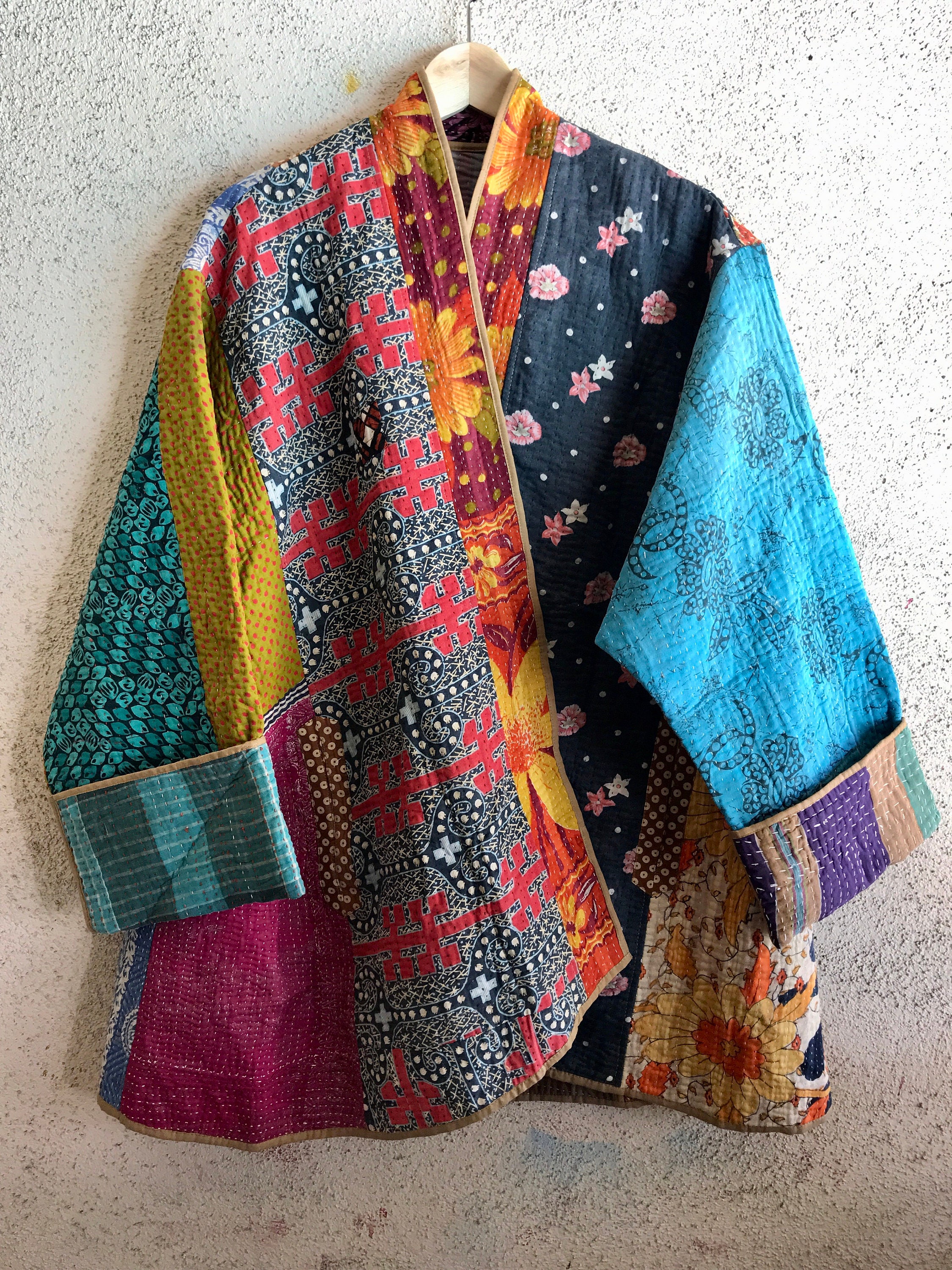 Reversible plus size kantha quilt coat