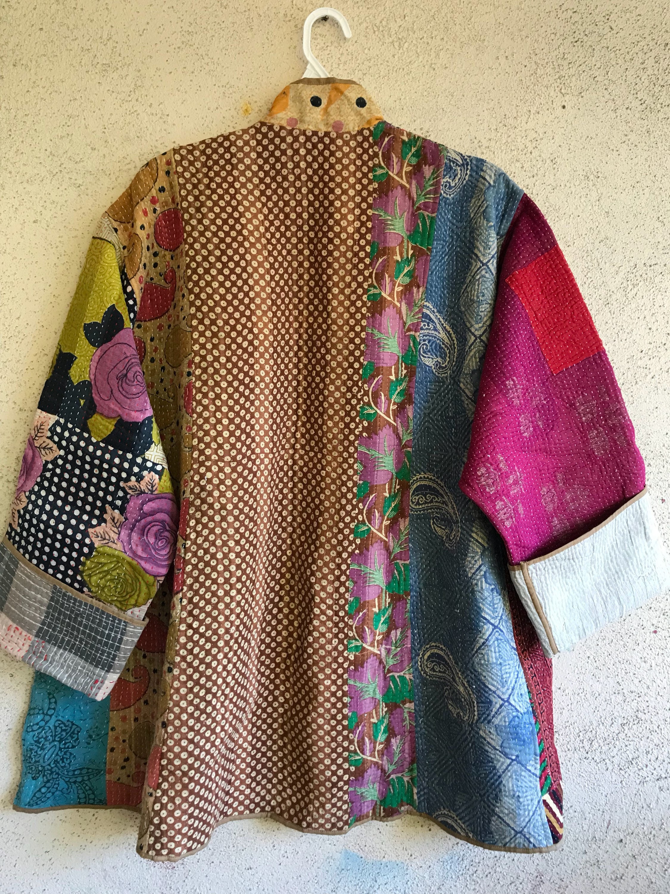 Stunning patchwork kantha quilt reversible kimono/jacket