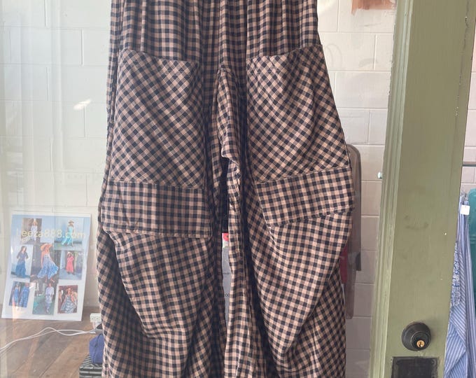 Reversible double faced gauze gingham /solid funky pant