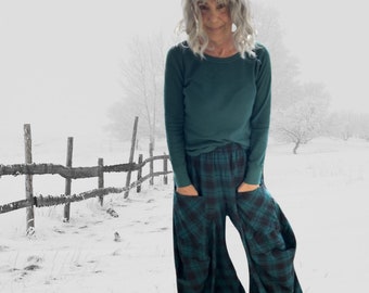 Funky flannel plaid black and forest green lagenlook pant