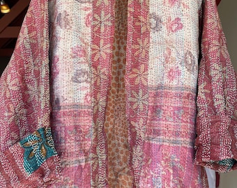 Marmalade toast  silk kantha plus size reversible kimono jacket