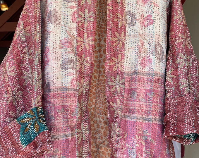 Marmalade toast  silk kantha plus size reversible kimono jacket