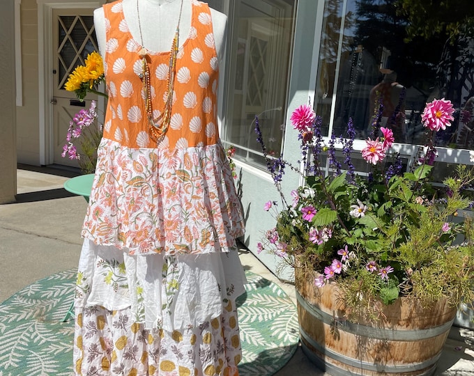 Mixed print cotton layered fru frou frock