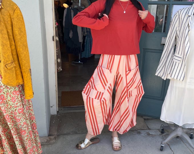 Big orange stripe  soft  cotton lagenlook pant
